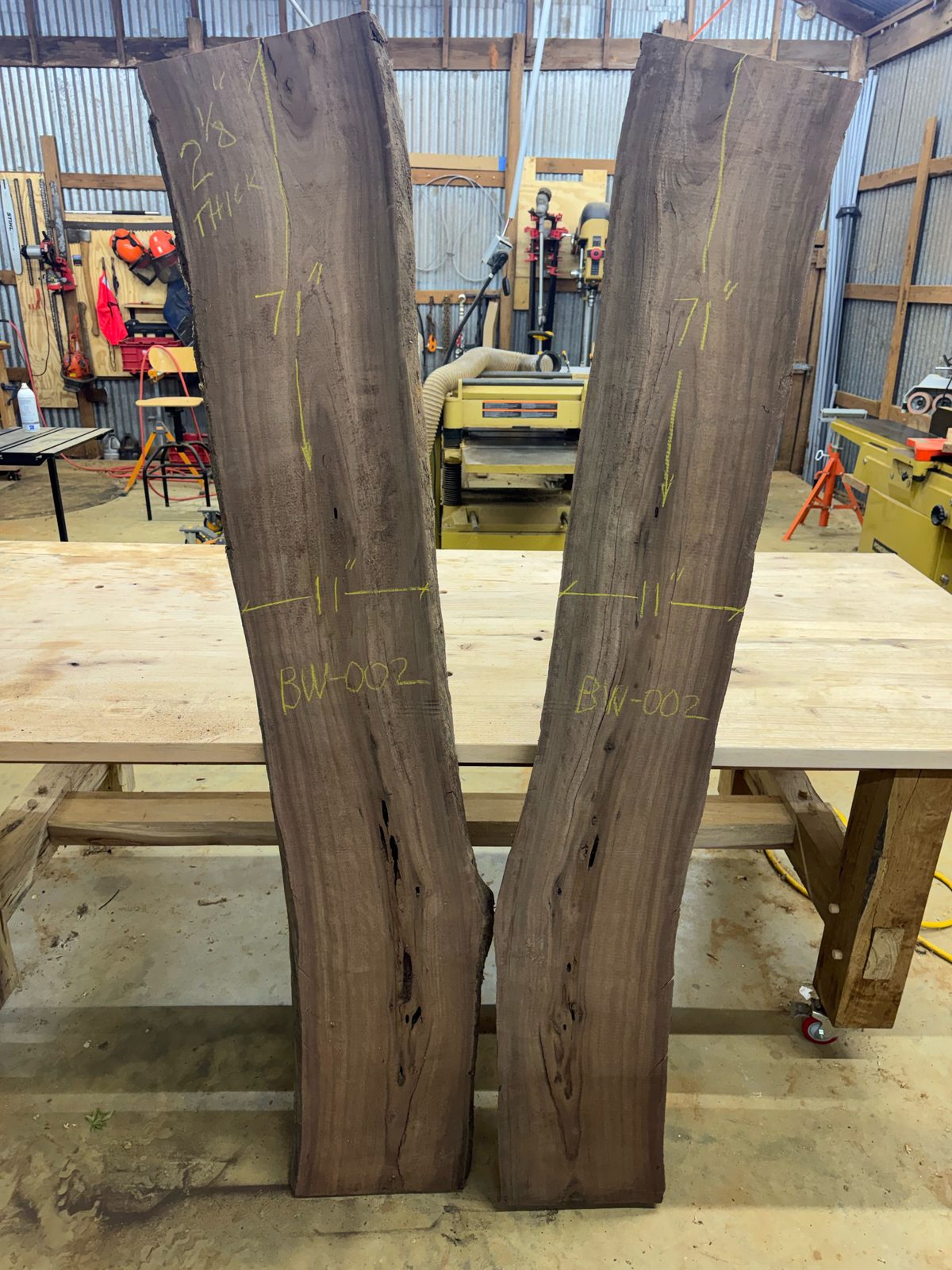 Black walnut bookmatched slab pair, live edge, lot BW002