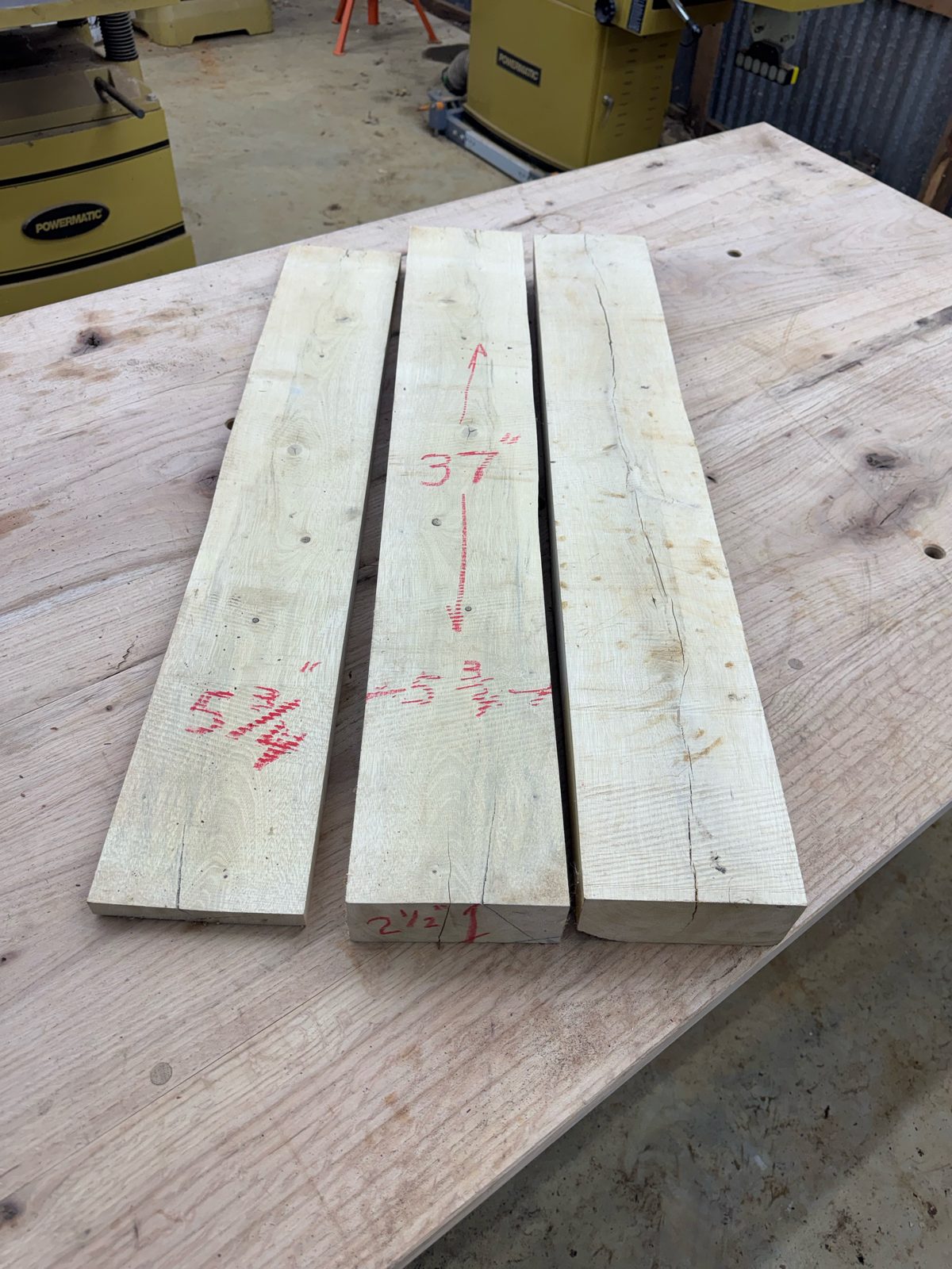 Three rough-sawn gum bumelia boards, lot GB001
