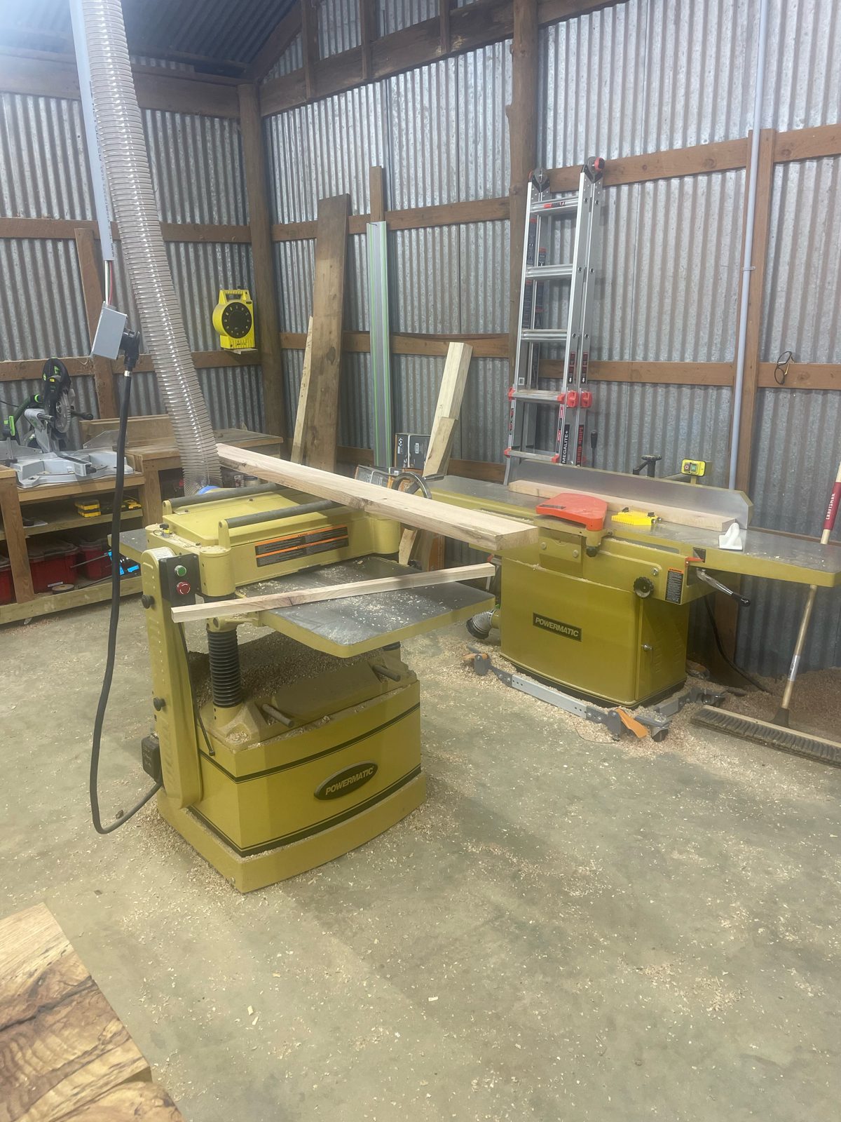 Powermatic planer and jointer in the shop